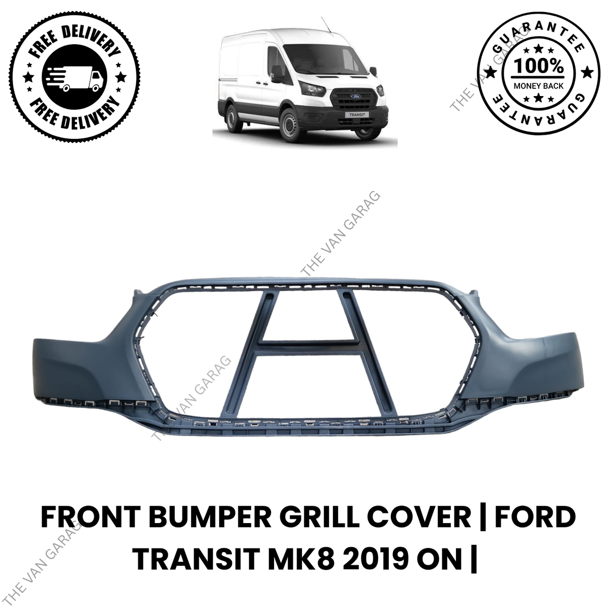 Ford Transit 2019 On Mk8 Front Bumper Upper Primed Grille Holder Ready to Paint