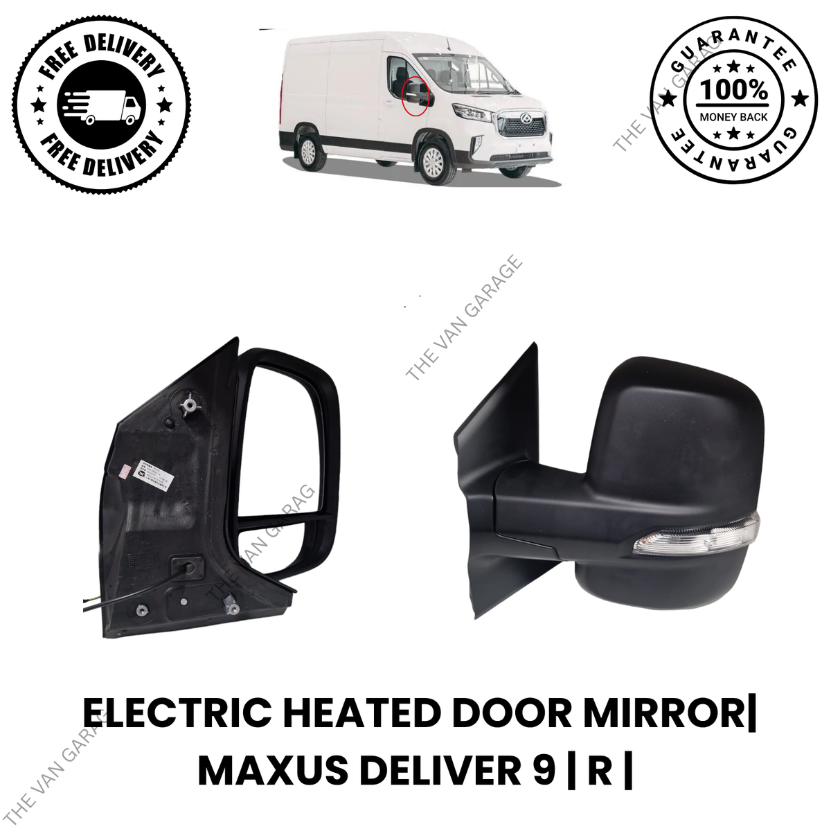 Electric Heated Door Mirror  Right Side (RH) for Maxus Deliver 9 Driver Side