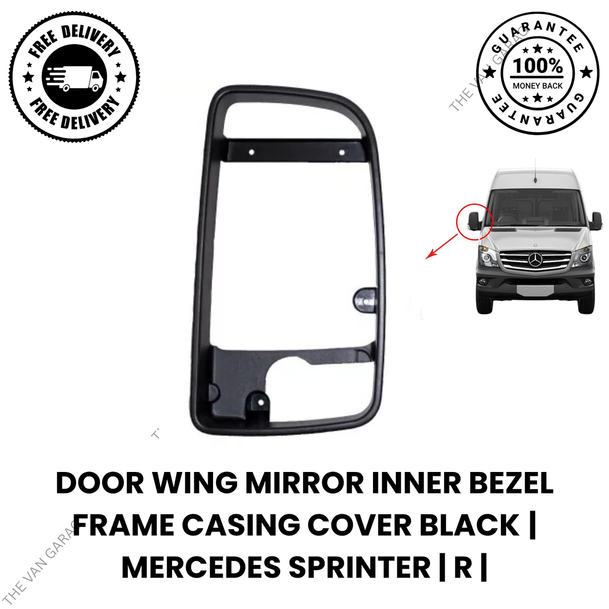Door Wing Mirror Inner Bezel Frame Cover  Right Side (O/S) Black for Mercedes Sprinter