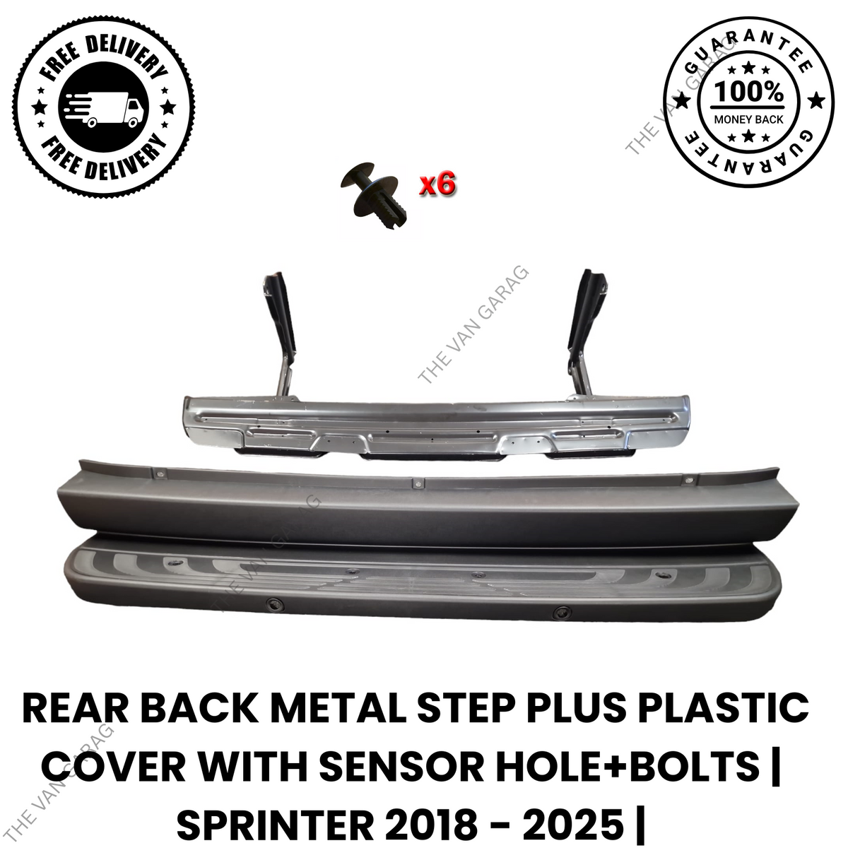 Rear Metal Step + Plastic Cover + 6 Clips for Mercedes Sprinter 2018–2025 W907 W910